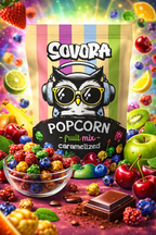 Karamelizovaný popkorn, príchuť mix ovocie, 90g balenie