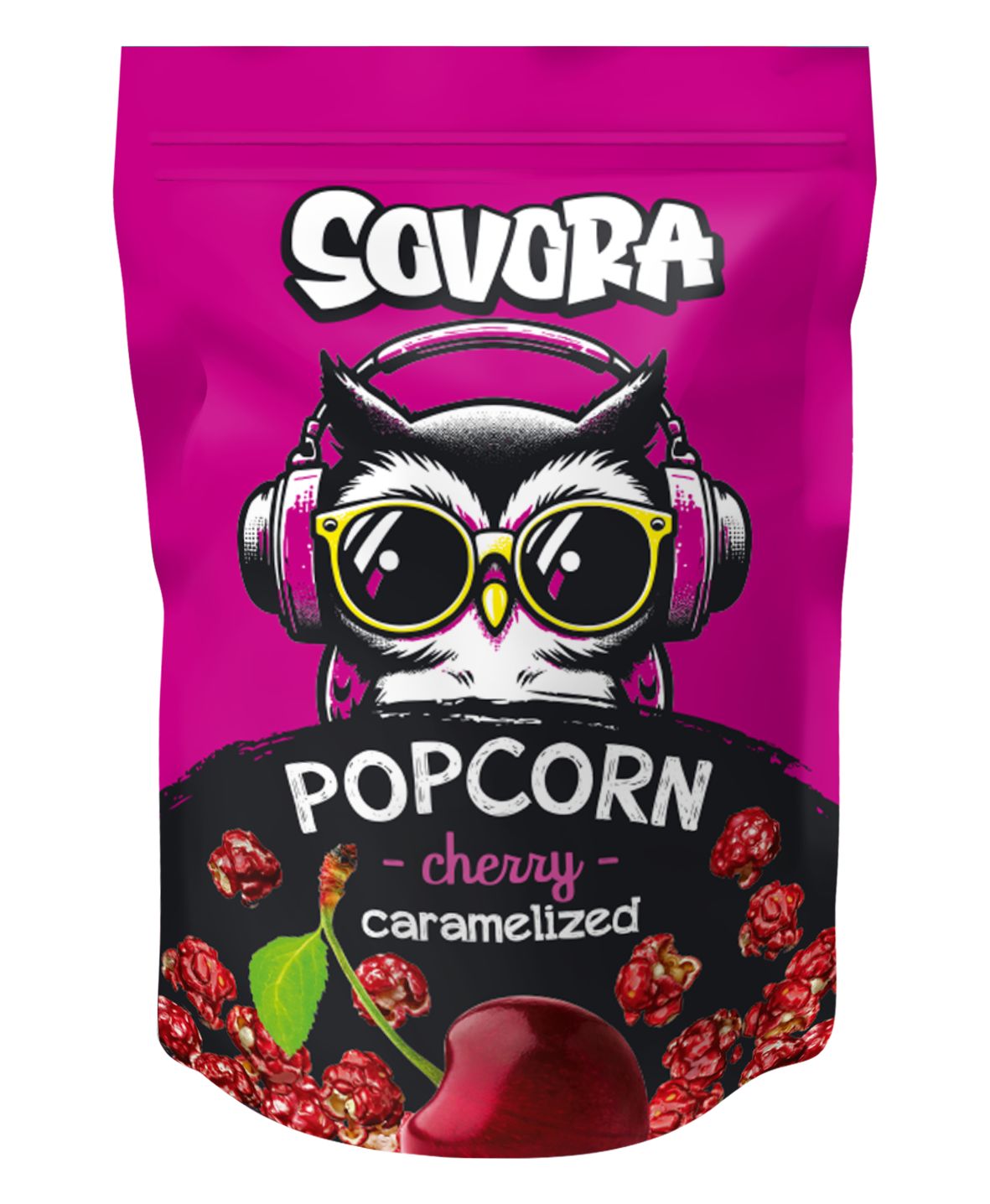 Karamelizovaný popkorn, príchuť čerešňa, 90g balenie