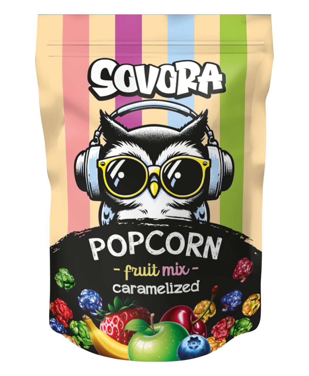 Karamelizovaný popkorn, príchuť mix ovocie, 90g balenie